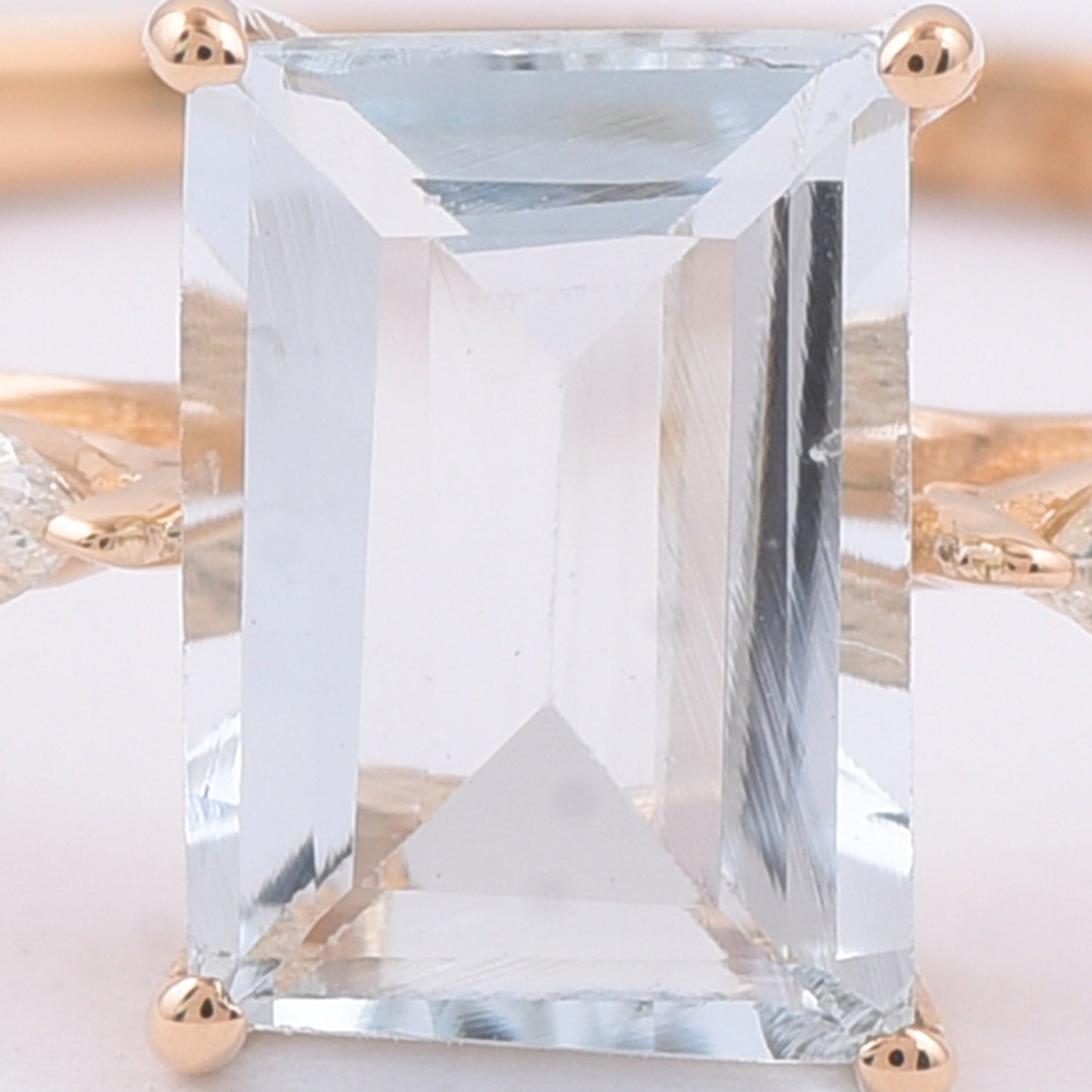 0.94 Ct Rectangle Step Cut Natural Aquamarine 14K Gold Ring