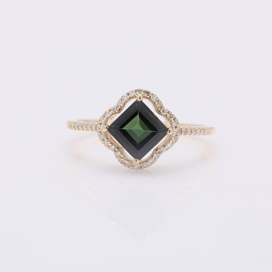 1.33 Ct Square Step Cut Natural Green Tourmaline 14K Gold Ring
