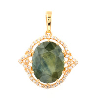 6.06 Ct Oval Mixed Cut Natural Green Sapphire 14K Gold Pendant