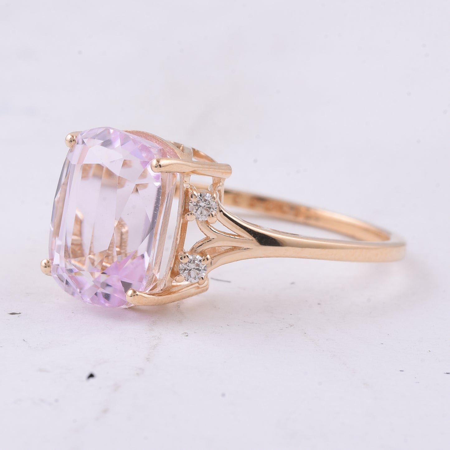 5.50 Ct Cushion Natural Kunzite 14K Gold Ring