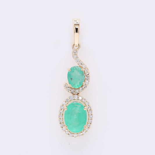 1.28 Ct Oval Mixed Cut Natural Emerald 14K Gold Pendant