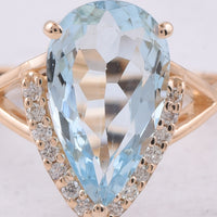 2.22 Ct Pear Natural Aquamarine 14K Gold Ring