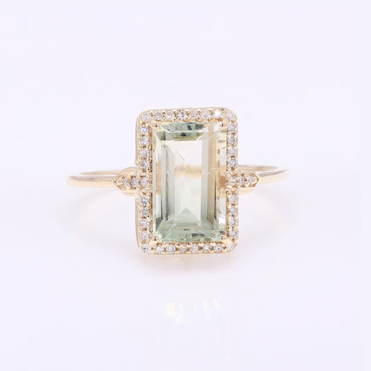 2.51 Ct Rectangular Step Cut Natural Plagioclase Feldspar Sunstone 14K Gold Ring