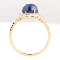 3.16 Ct Round Cabochon Natural Corundum Sapphire 14K Gold Ring