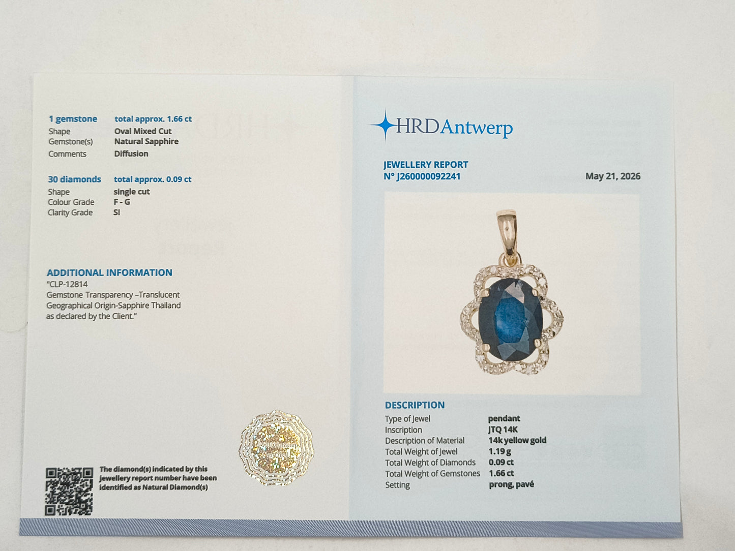 1.75 Ct Oval Sapphire 14K Gold Pendant