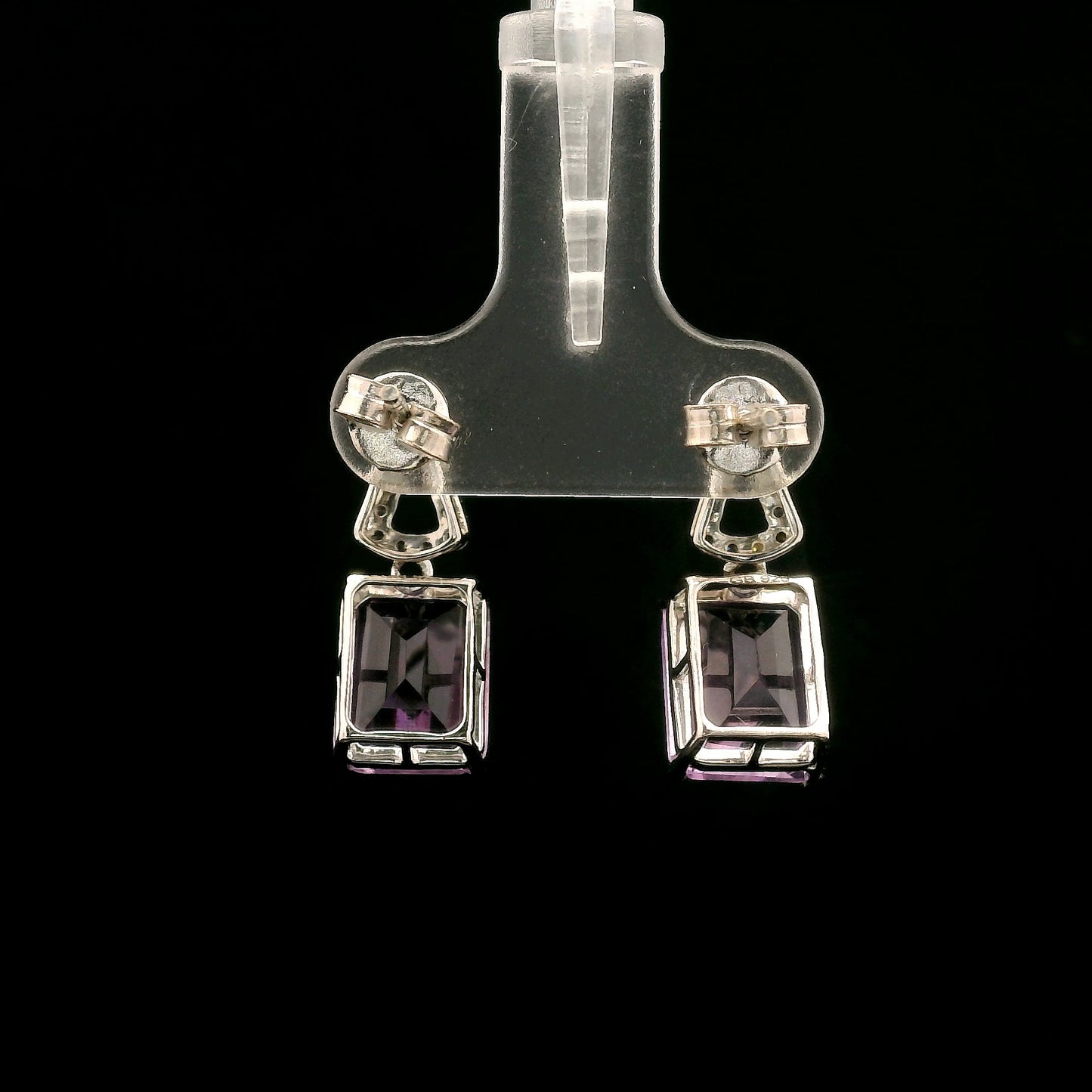 6.71 Ct Octagon Amethyst, White Zircon 925 Sterling Silver Earrings