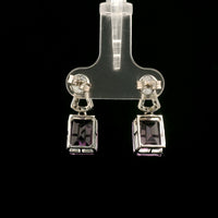 6.71 Ct Octagon Amethyst, White Zircon 925 Sterling Silver Earrings