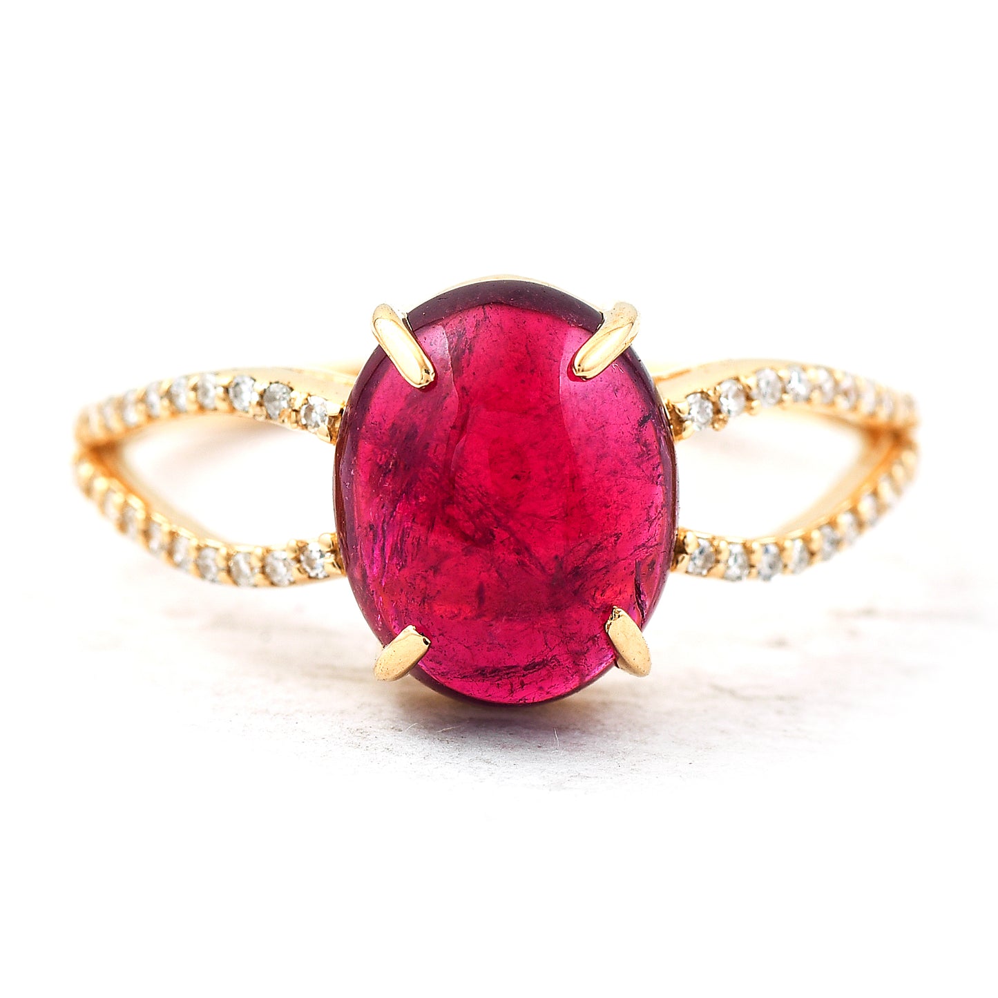 2.94 Ct Oval Cabochon Cut Natural Rubellite 14K Gold Ring