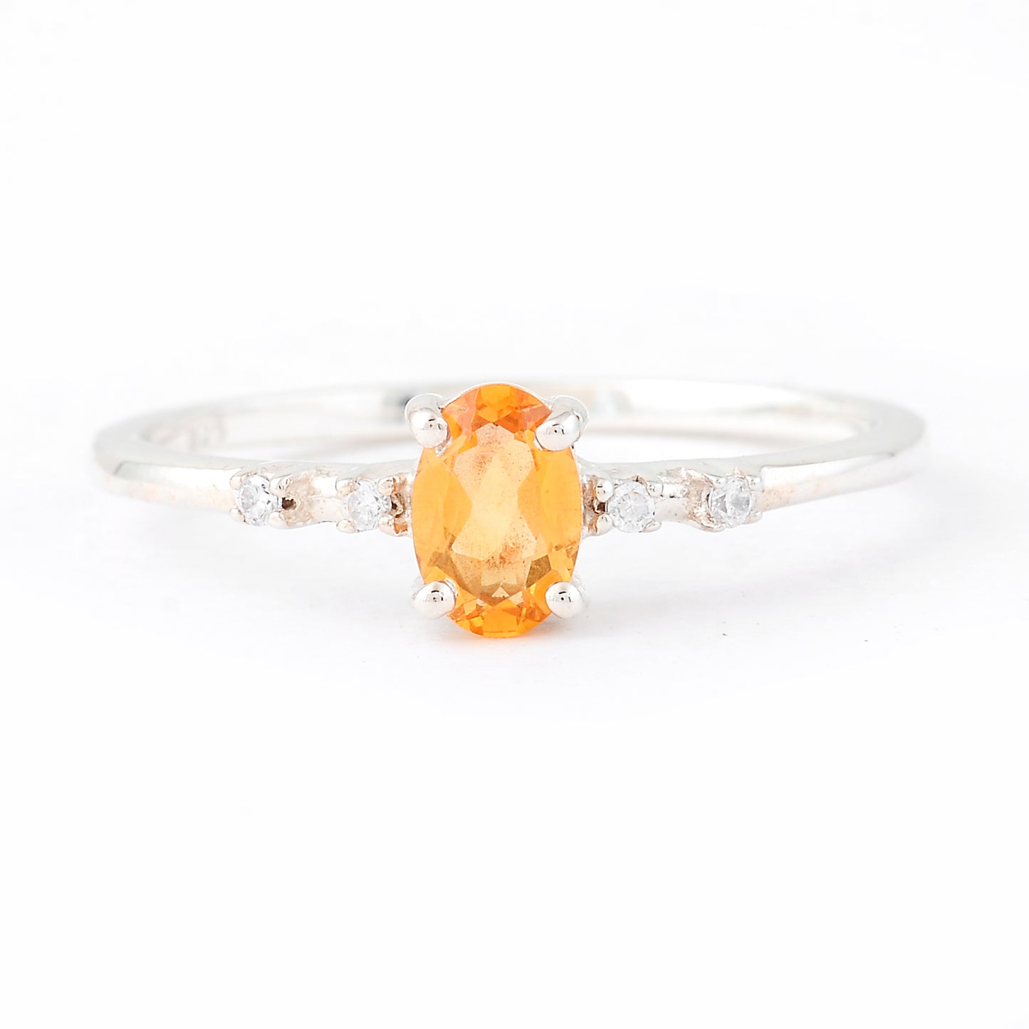 0.48 Ct Oval Citrine, Cubic Zirconia, 925 Sterling Silver Ring