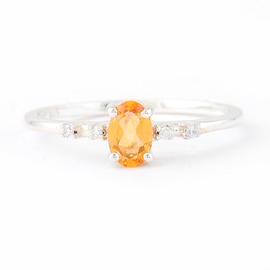 0.48 Ct Oval Citrine, Cubic Zirconia, 925 Sterling Silver Ring