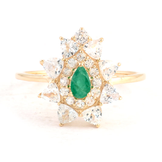 1.61 Ct Pear Emerald 14K Gold Ring