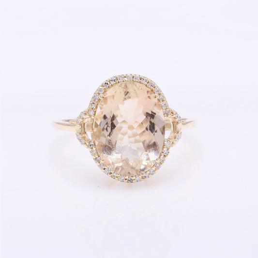 3.77 Ct Oval Mixed Cut Natural Plagioclase Feldspar Sunstone 14K Gold Ring