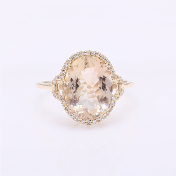 3.77 Ct Oval Mixed Cut Natural Plagioclase Feldspar Sunstone 14K Gold Ring