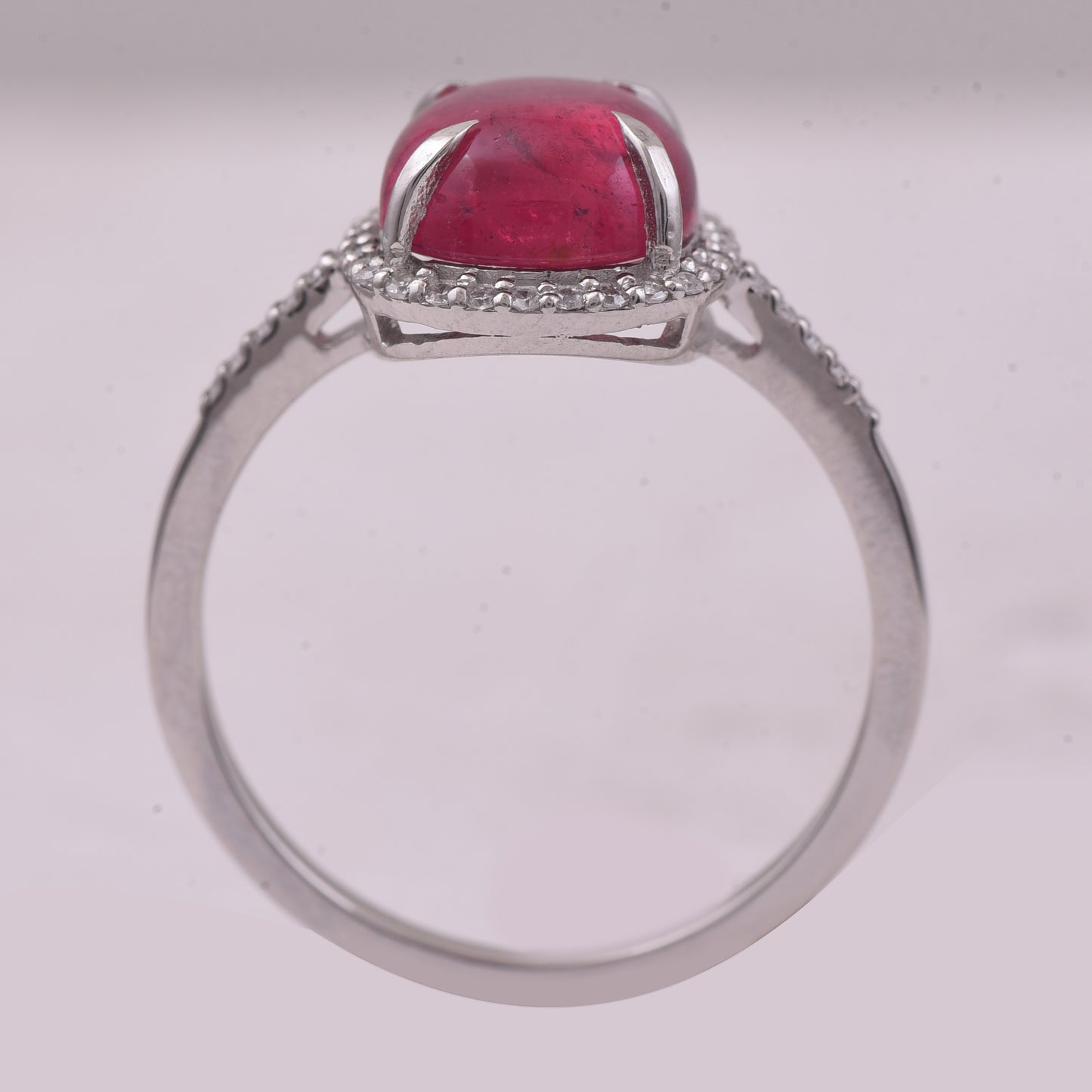 2.63 Ct Cushion Cabochon Cut Natural Pink Tourmaline 950 Platinum Ring