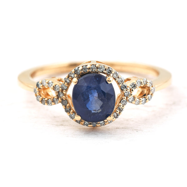 1.59 Ct Oval Mixed Cut Natural Sapphire 14K Gold Ring