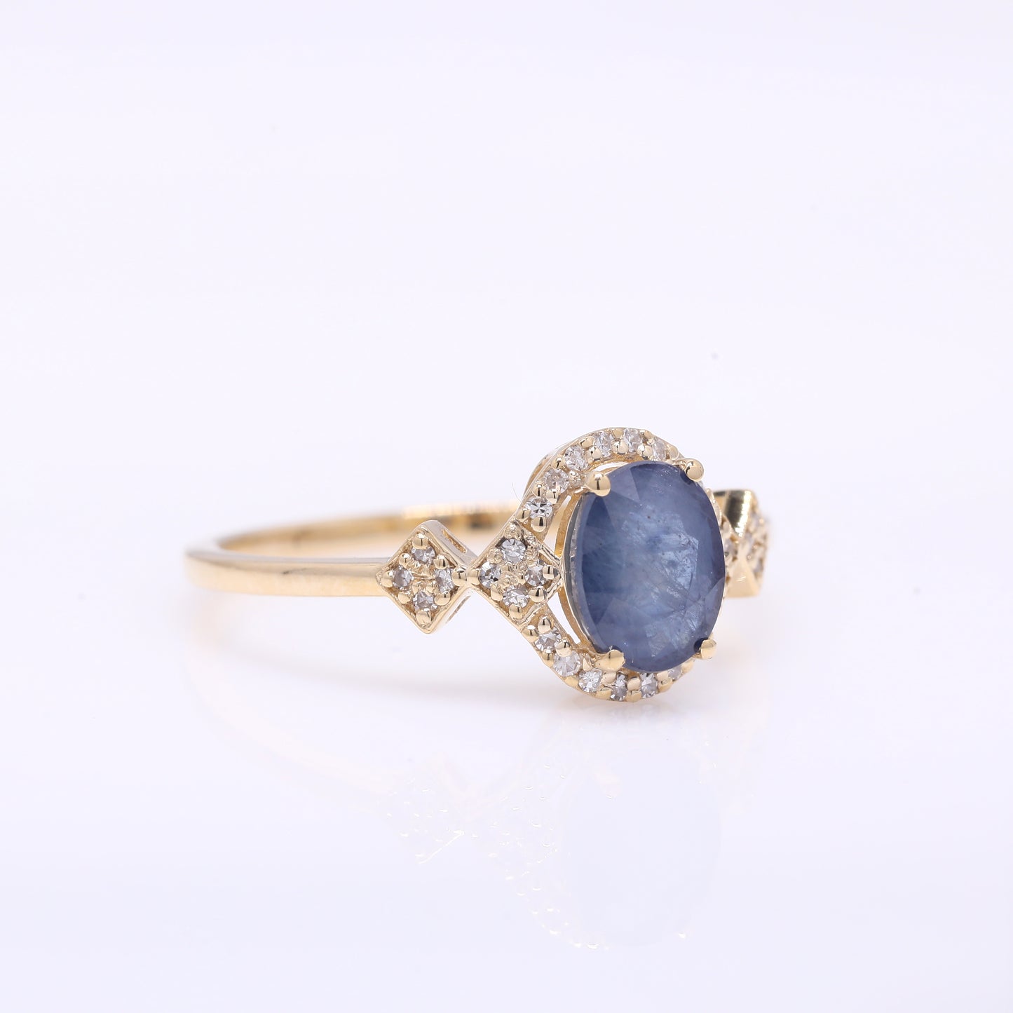 1.45 Ct Oval Mixed Cut Natural Sapphire 14K Gold Ring