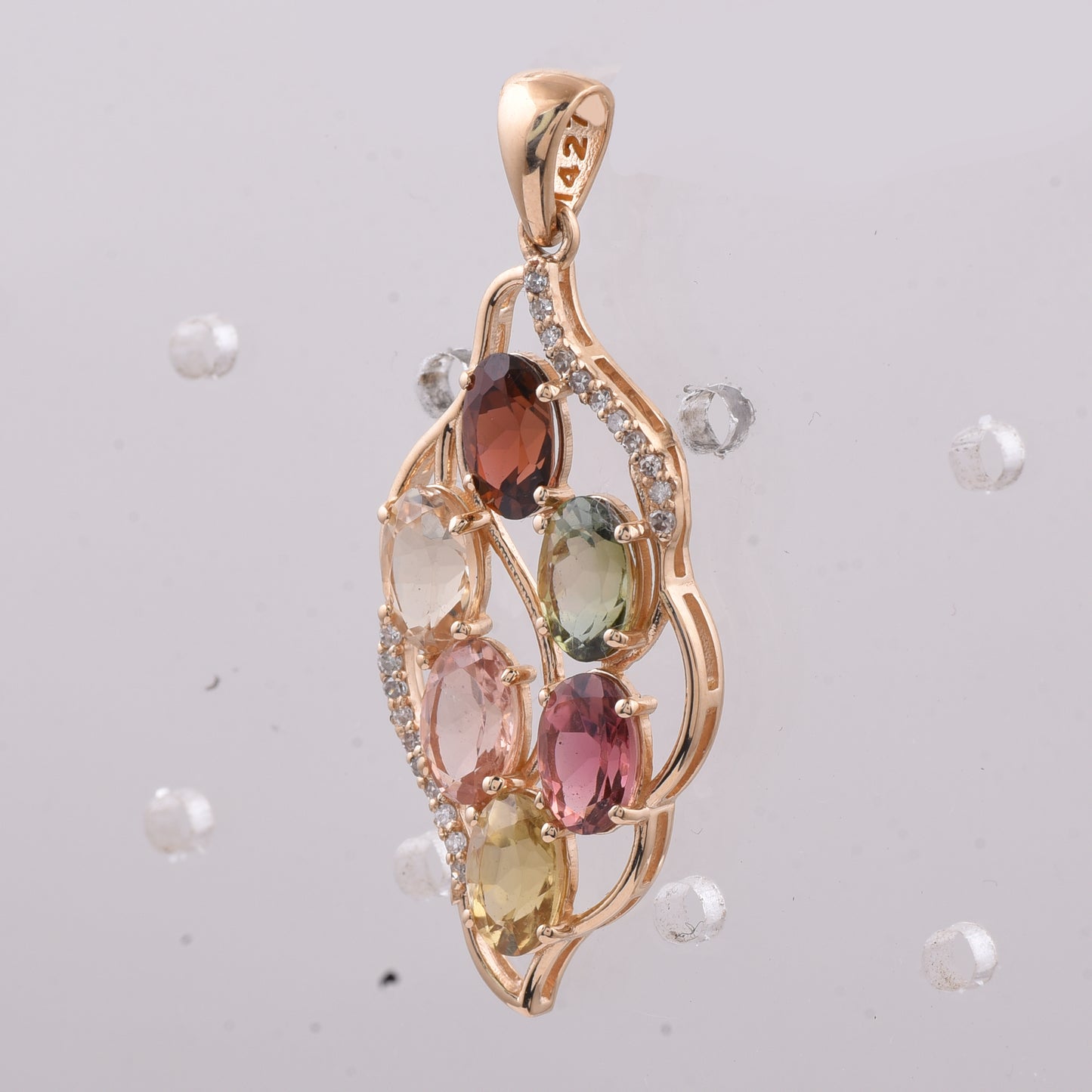 3.11 Ct Oval Natural Multi-Coloured Tourmaline 14K Gold Pendant