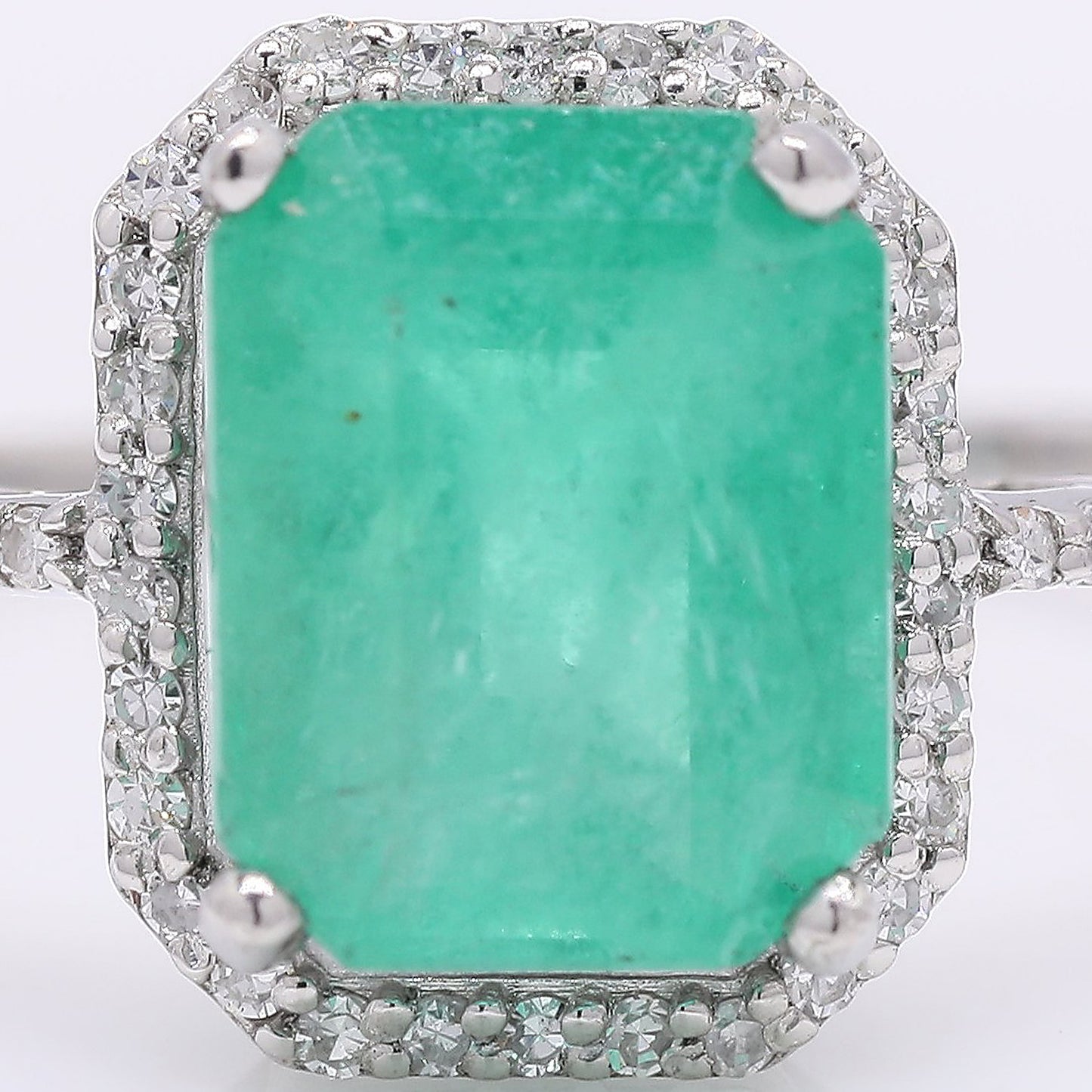 2.74 Ct Octagon Step Cut Natural Emerald 950 Platinum Ring