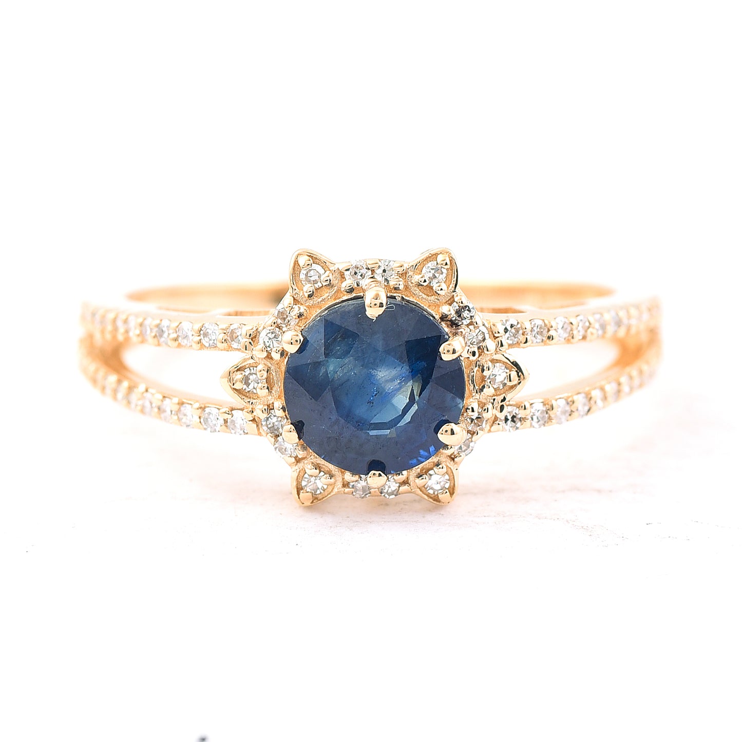 1.53 Ct Round Mixed Cut Natural Sapphire 14K Gold Ring