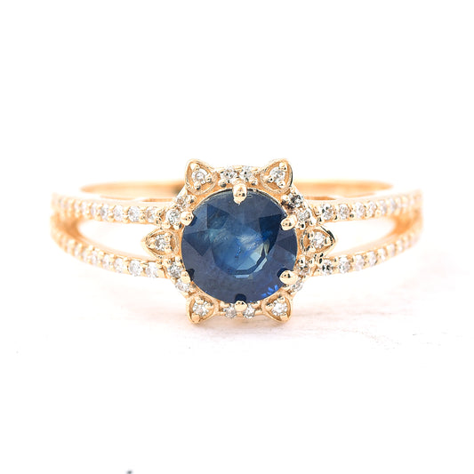 1.53 Ct Round Mixed Cut Natural Sapphire 14K Gold Ring