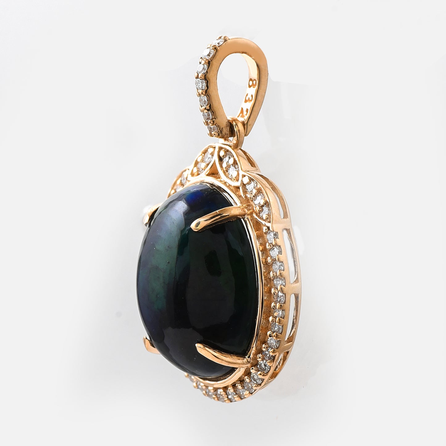 2.94 Ct Oval Cabochon Cut Natural Black Opal 14K Gold Pendant