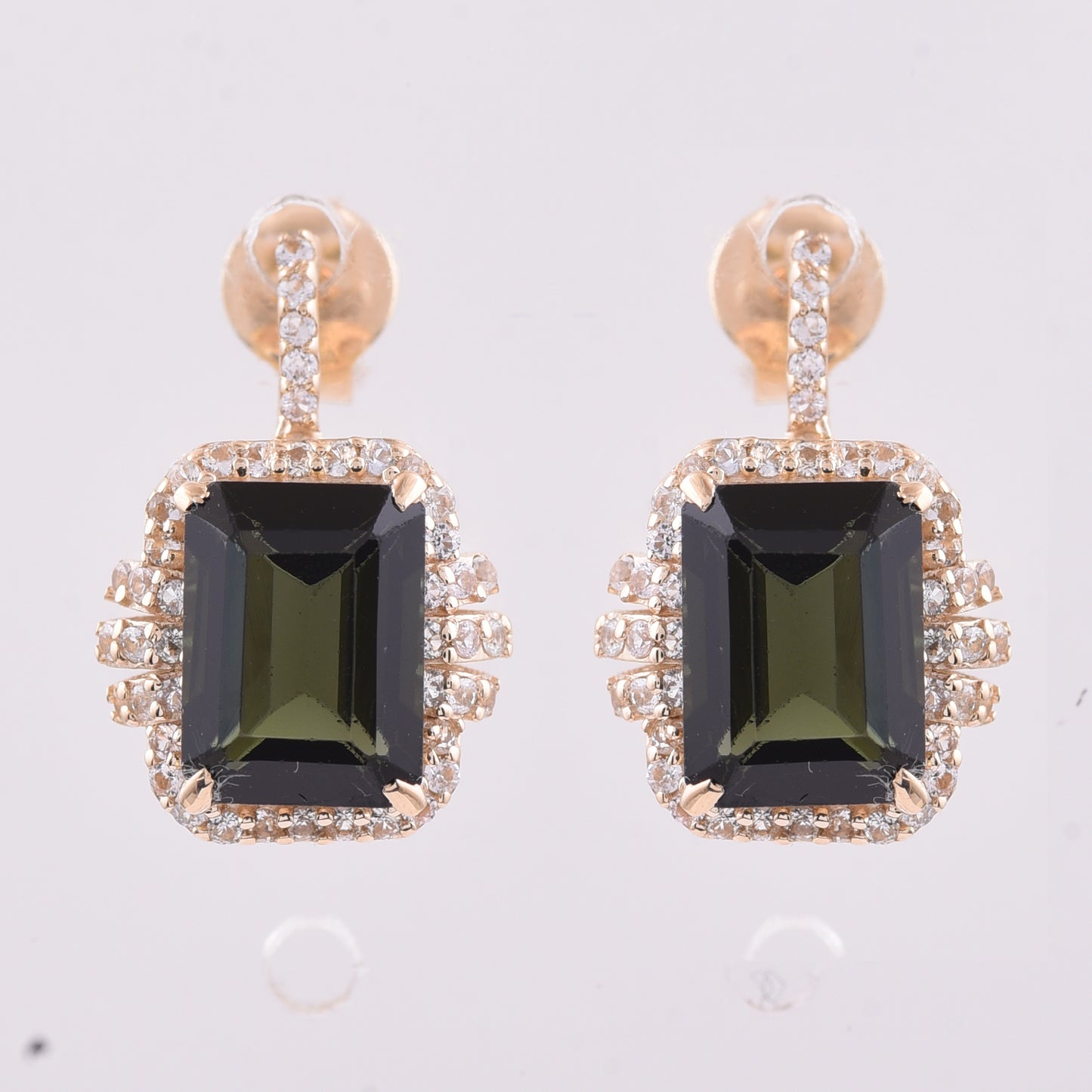 3.48 Ct Octagon Tourmaline 9K Gold Earrings