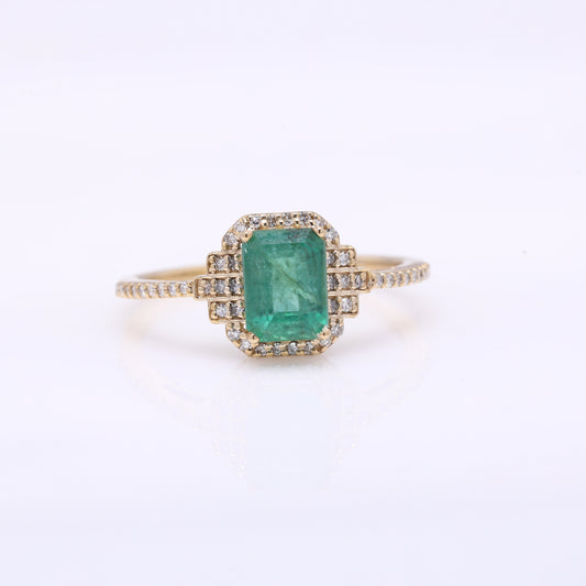 1.32 Ct Octagon Step Cut Natural Emerald 14K Gold Ring