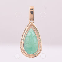 3.34 Ct Pear Mixed Cut Natural Emerald 14K Gold Pendant