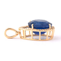 6.18 Ct Oval Mixed Cut Natural Sapphire 14K Gold Pendant