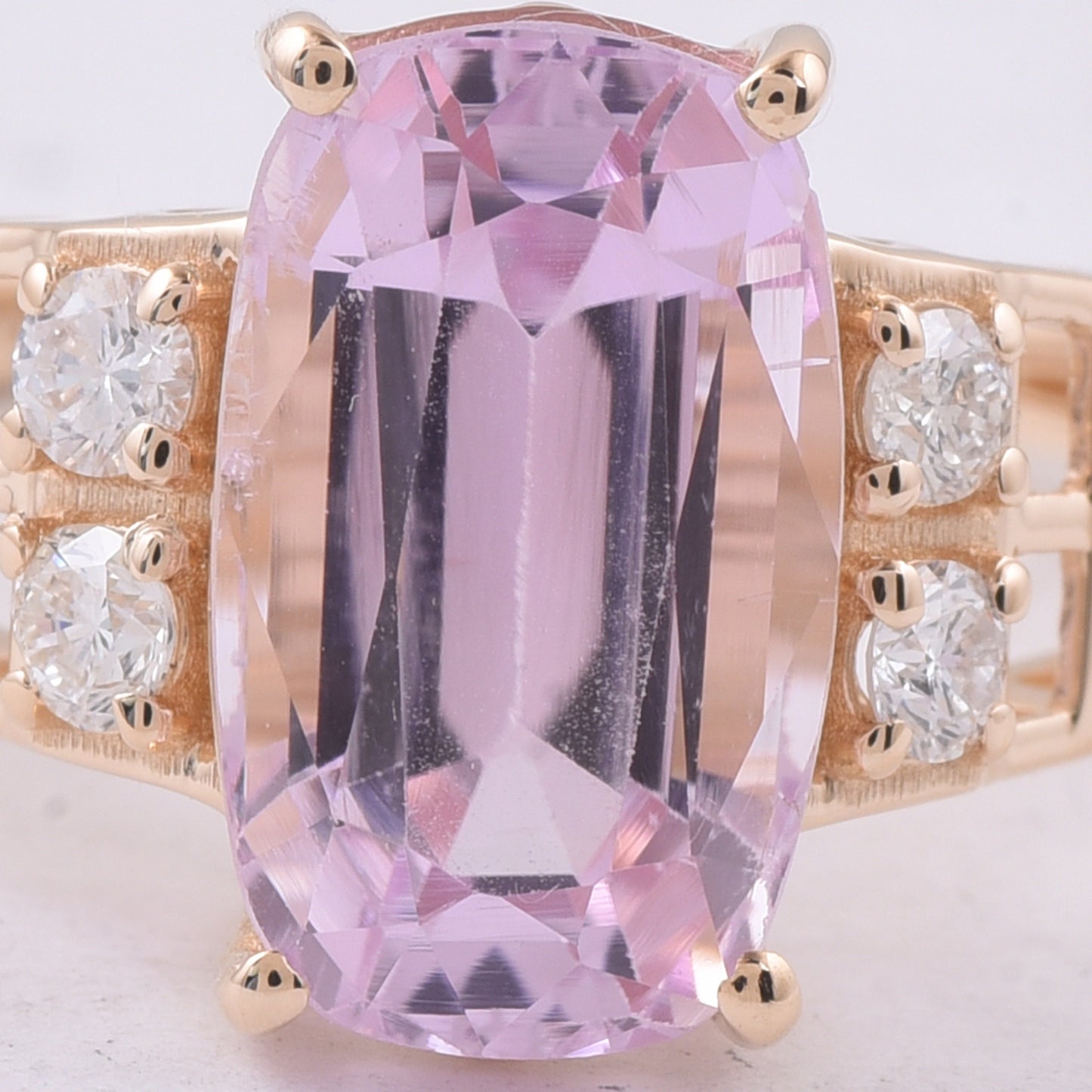 3.69 Ct Cushion Natural Kunzite 14K Gold Ring