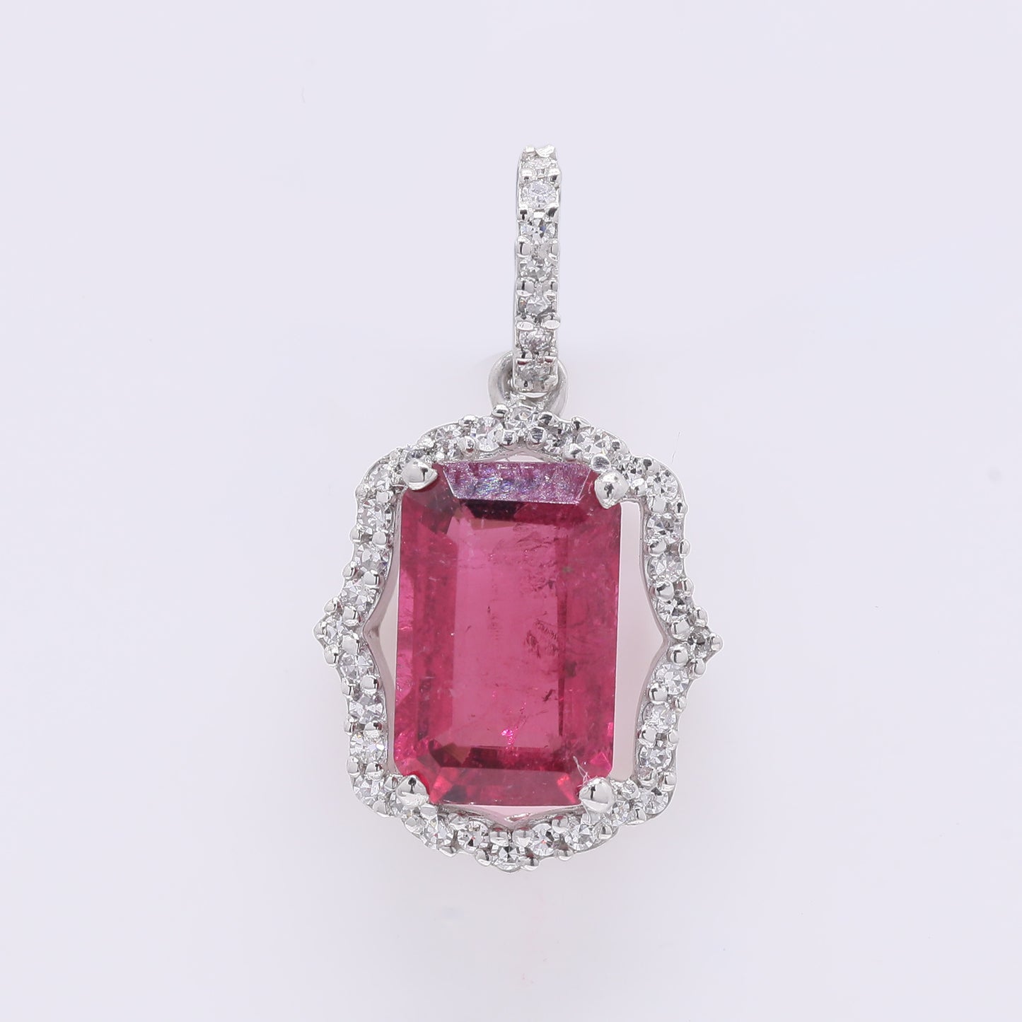 1.67 Ct Octagon Step Cut Natural Rubellite 950 Platinum Pendant