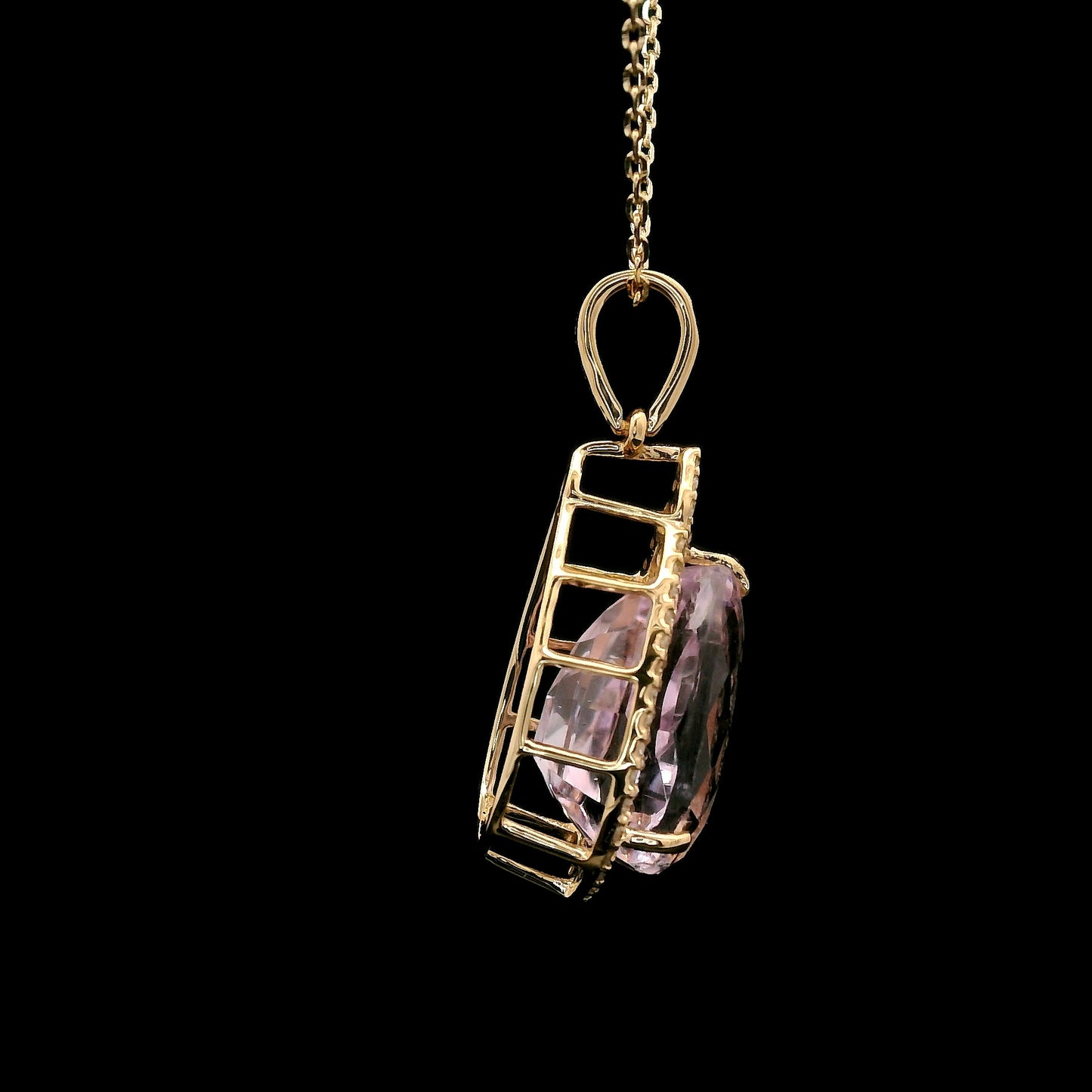 4.54 Ct Pear Kunzite 14K Gold Pendant