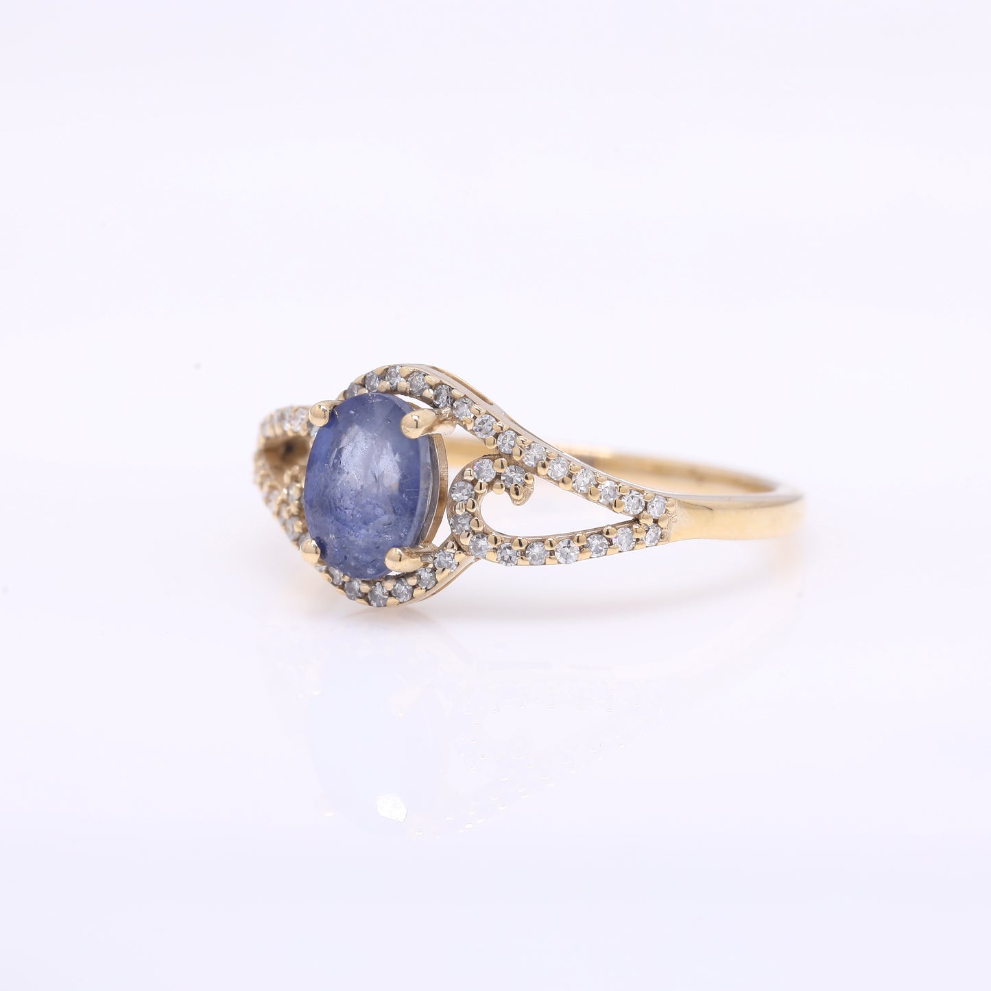 1.32 Ct Oval Mixed Cut Natural Sapphire 14K Gold Ring