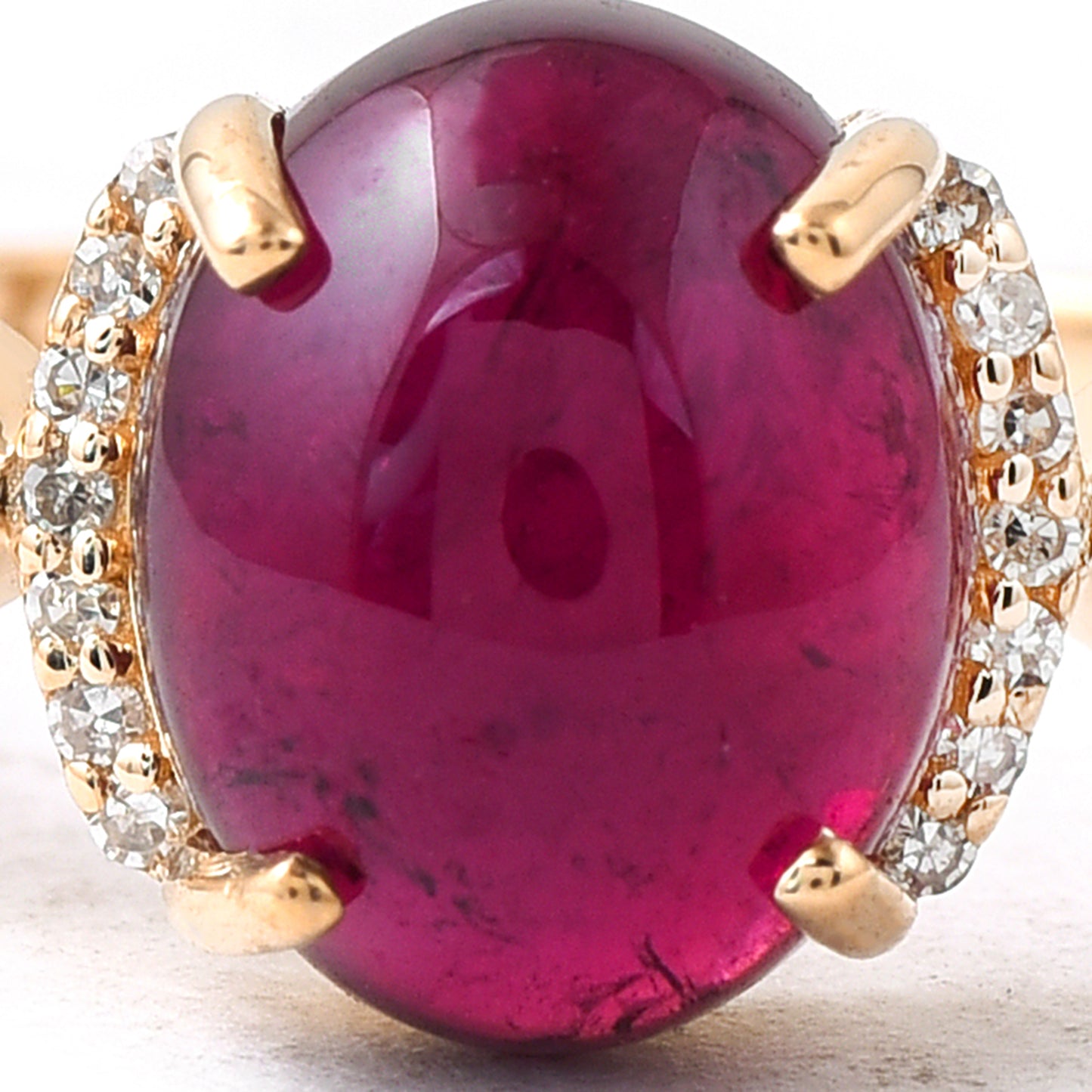 1.74 Ct Oval Cabochon Cut Natural Rubellite 14K Gold Ring