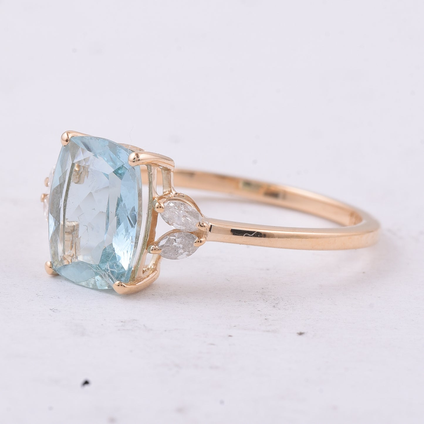 1.78 Ct Cushion Mixed Cut Natural Aquamarine 14K Gold Ring