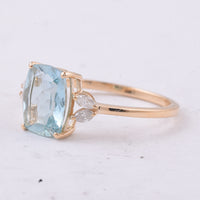 1.78 Ct Cushion Mixed Cut Natural Aquamarine 14K Gold Ring