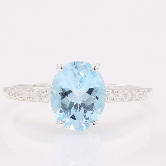 3.31 Ct Oval Blue Topaz 925 Silver Ring
