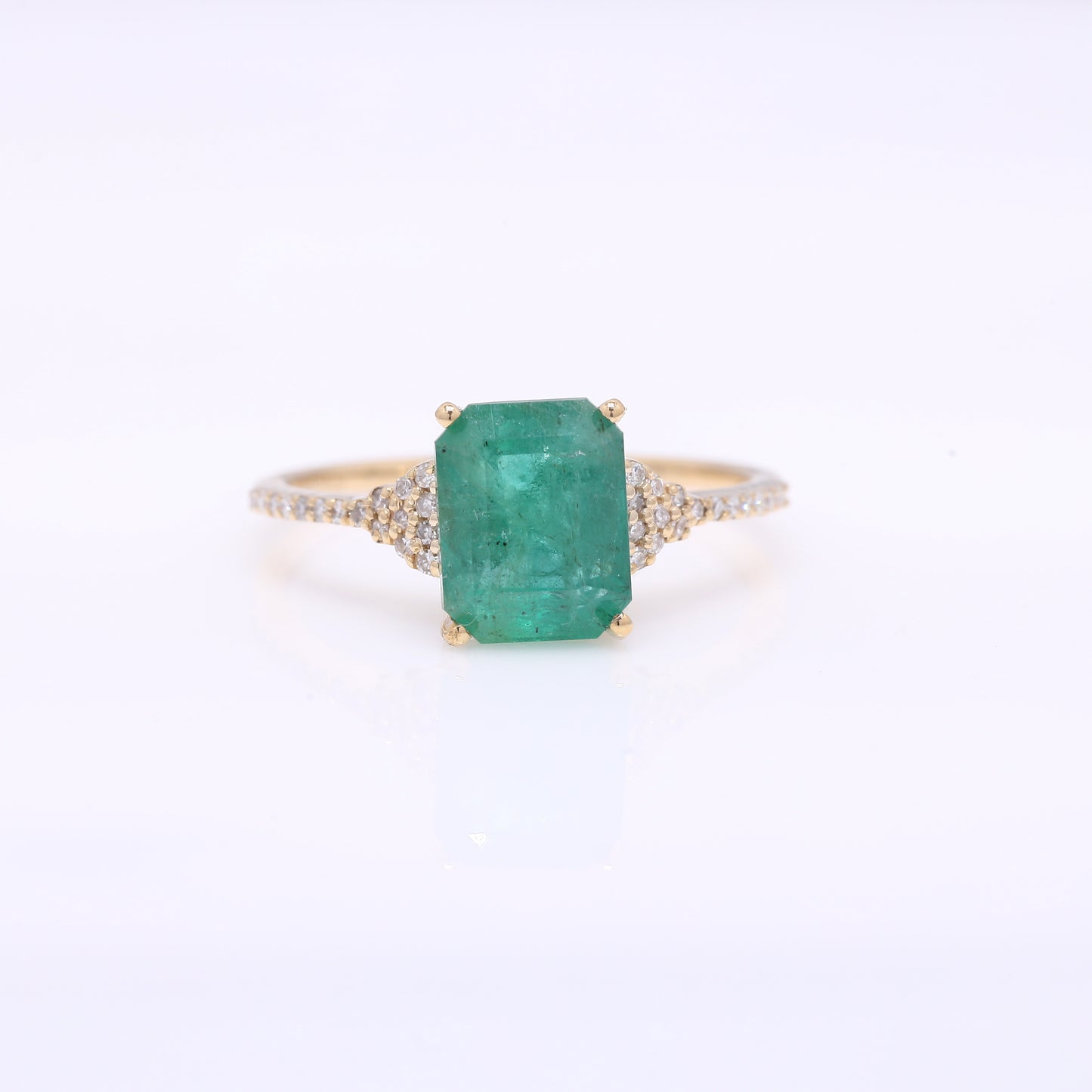 2.56 Ct Octagon Step Cut Natural Emerald 14K Gold Ring