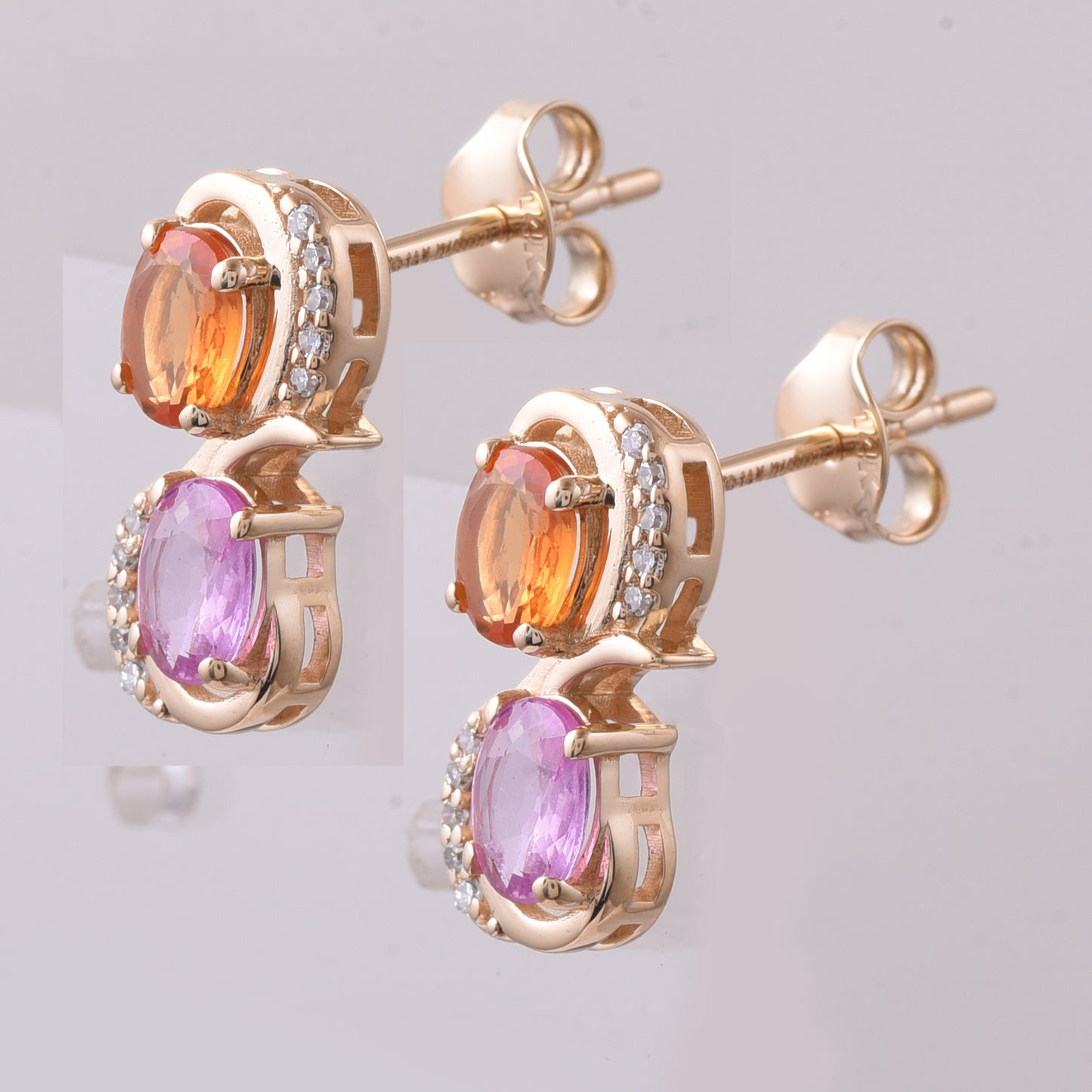 2.08 Ct Oval Mixed Cut Natural Multi-Coloured Sapphire 14K Gold Earrings