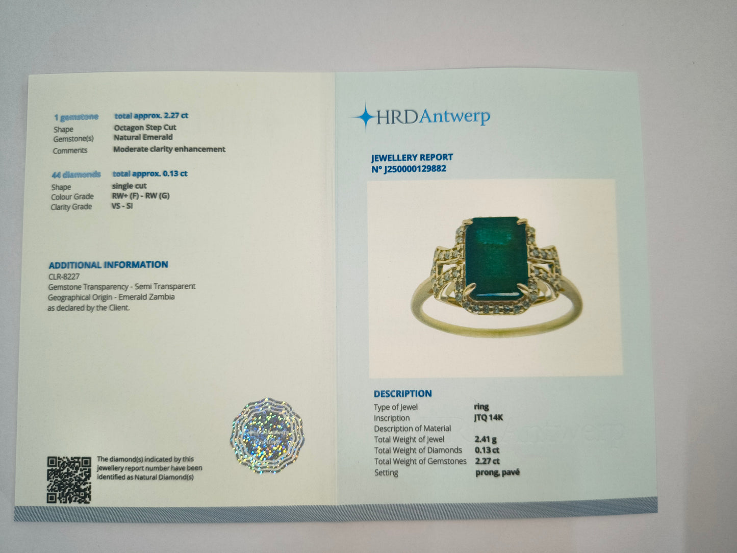 2.40 Ct Octagon Natural Emerald 14K Gold Ring
