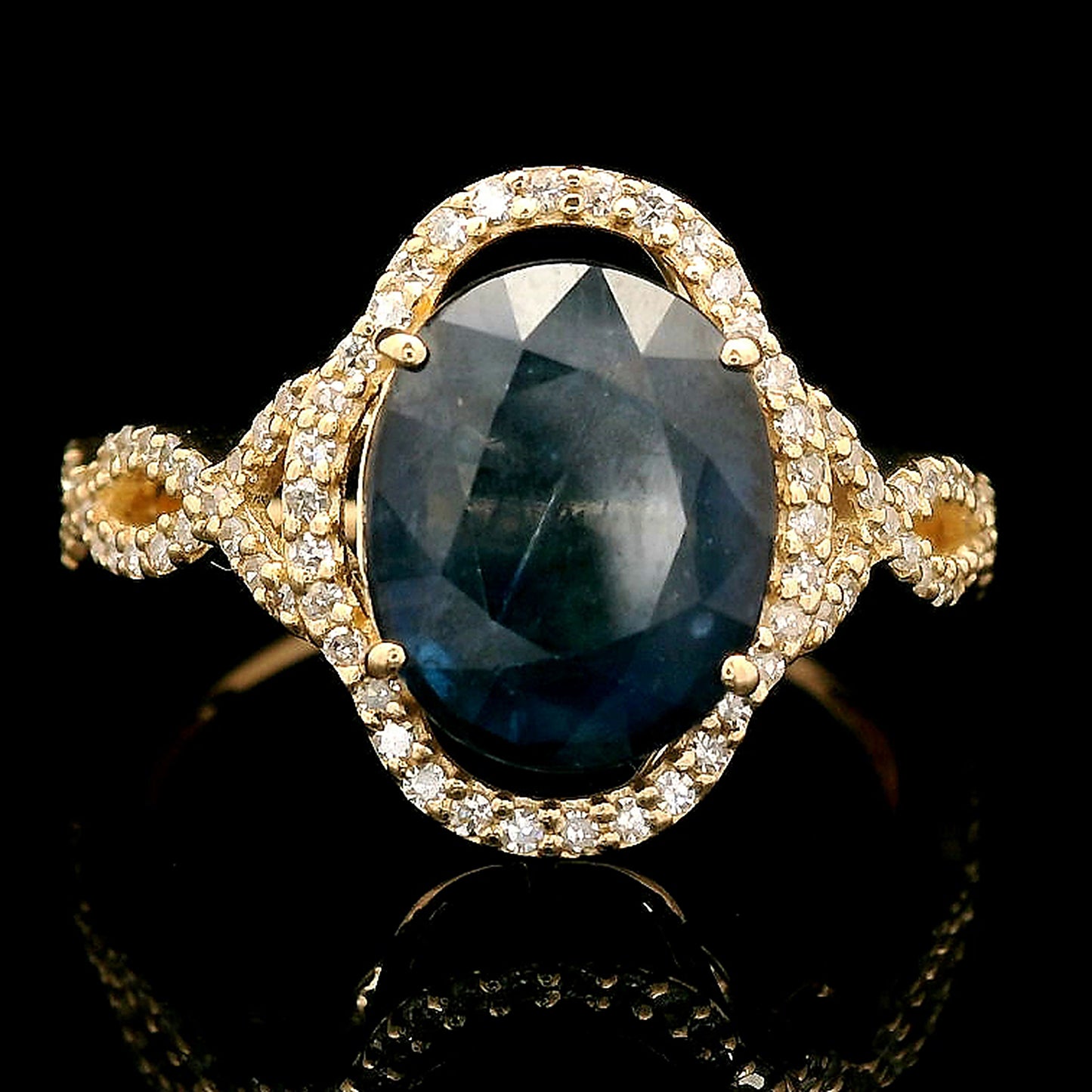 4.14 Ct Oval Mixed Cut Natural Sapphire 14K Gold Ring