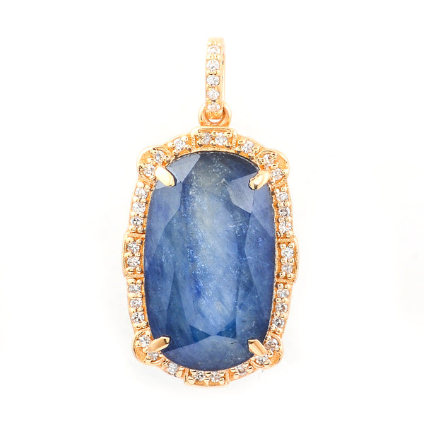 9.88 Ct Cushion Mixed Cut Natural Sapphire 14K Gold Pendant