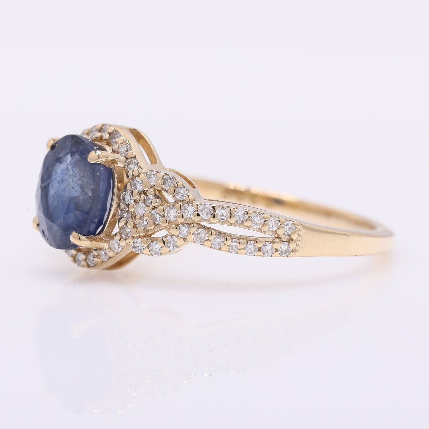 1.74 Ct Oval Mixed Cut Natural Sapphire 14K Gold Ring