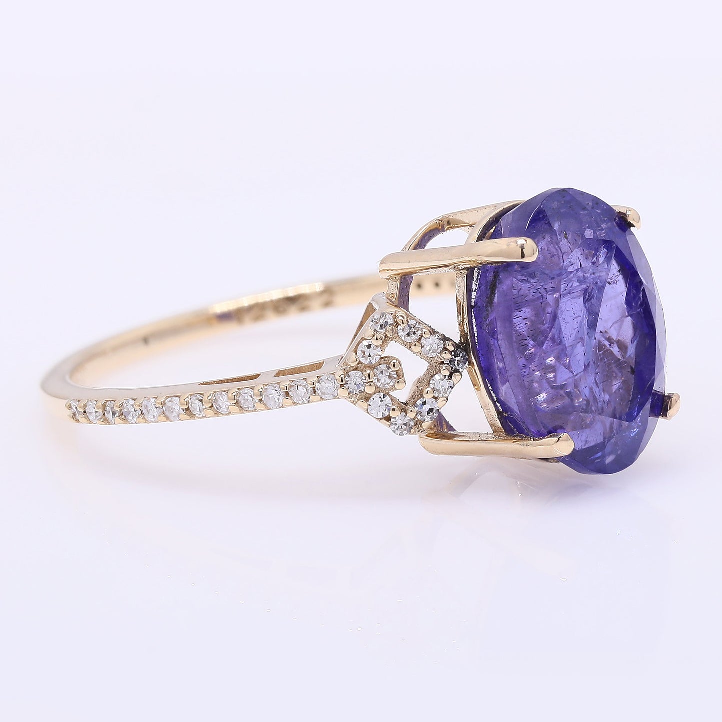 4.42 Ct Oval Mixed Cut Natural Tanzanite 14K Gold Ring