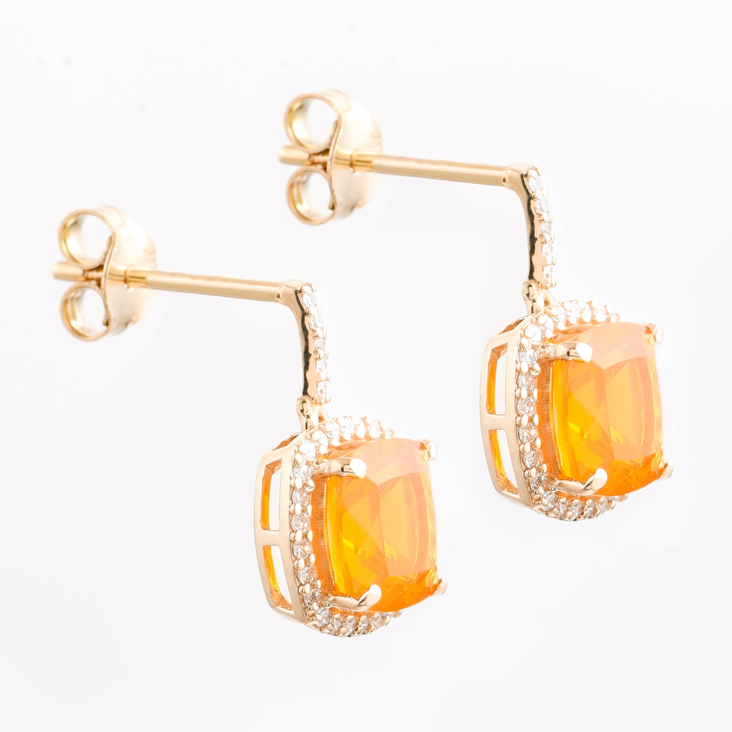 2.06 Ct Cushion Mixed Cut Natural Fire Opal 14K Gold Earrings
