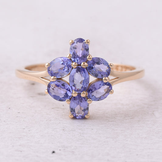 1.22 Ct Oval Mixed Cut Natural Tanzanite 14K Gold Ring