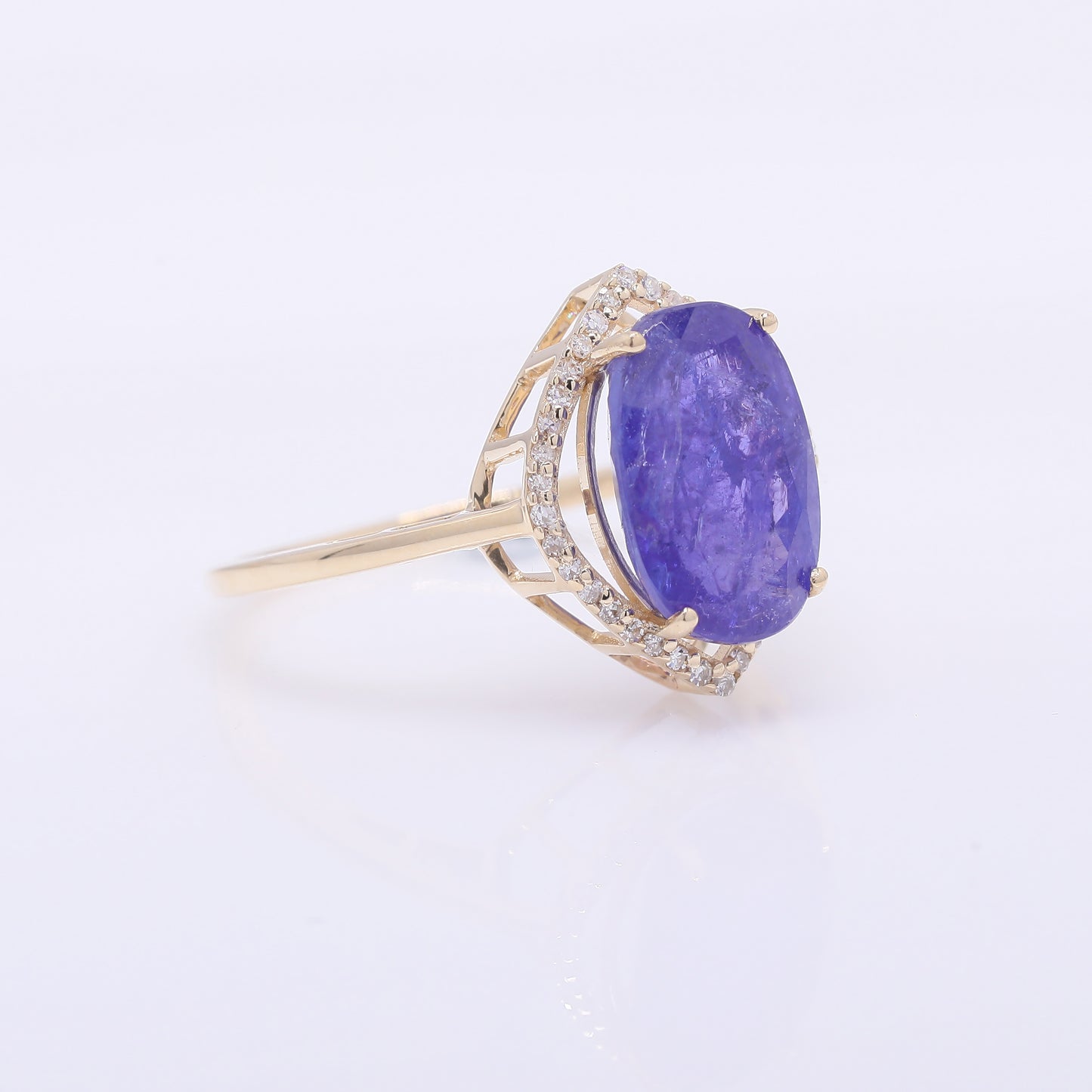 4.31 Ct Oval Mixed Cut Natural Tanzanite 14K Gold Ring
