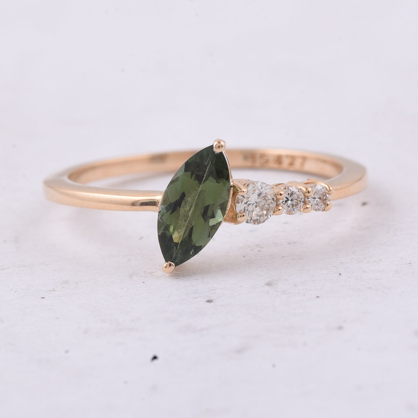 0.56 Ct Marquise Natural Green Tourmaline 14K Gold Ring