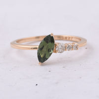 0.56 Ct Marquise Natural Green Tourmaline 14K Gold Ring