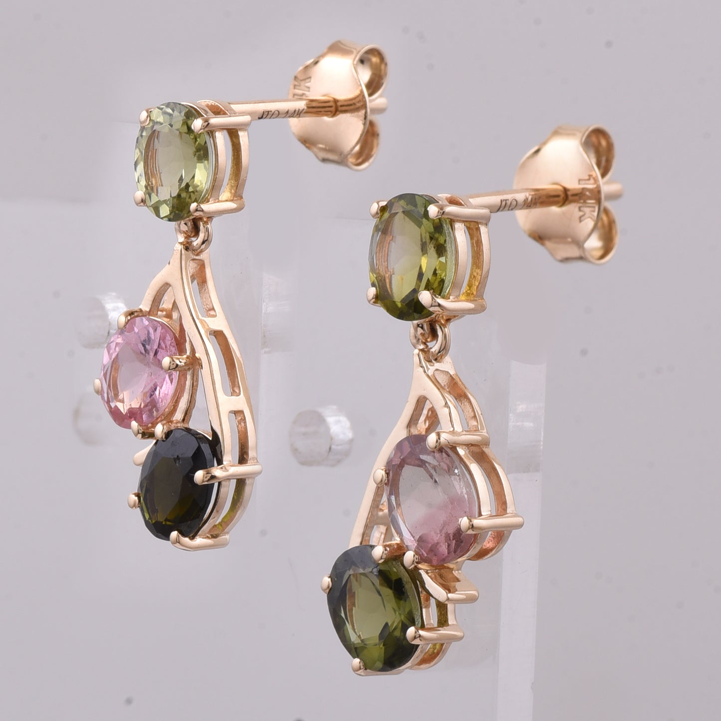 2.12 Ct Oval Natural Multi-Coloured Tourmaline 14K Gold Earrings